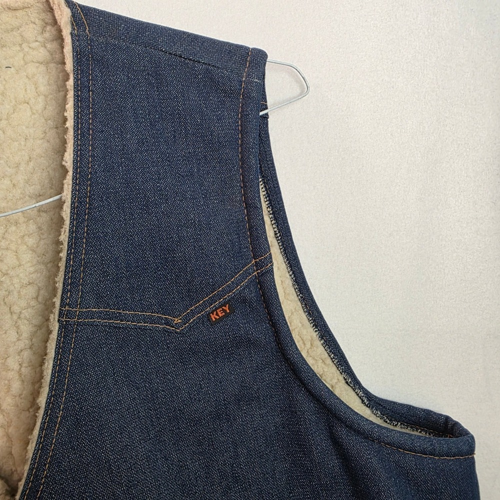 Key Jeans Mens 2XL Denim Sherpa Lined Western Vest Dark Wash Blue 1-8054.41 - Picture 2 of 8